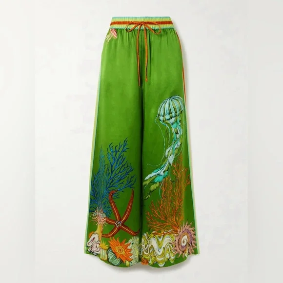 Alemais + Sam Pauletto Aquatica$490 silk-satin wide-leg pants NEW without tag